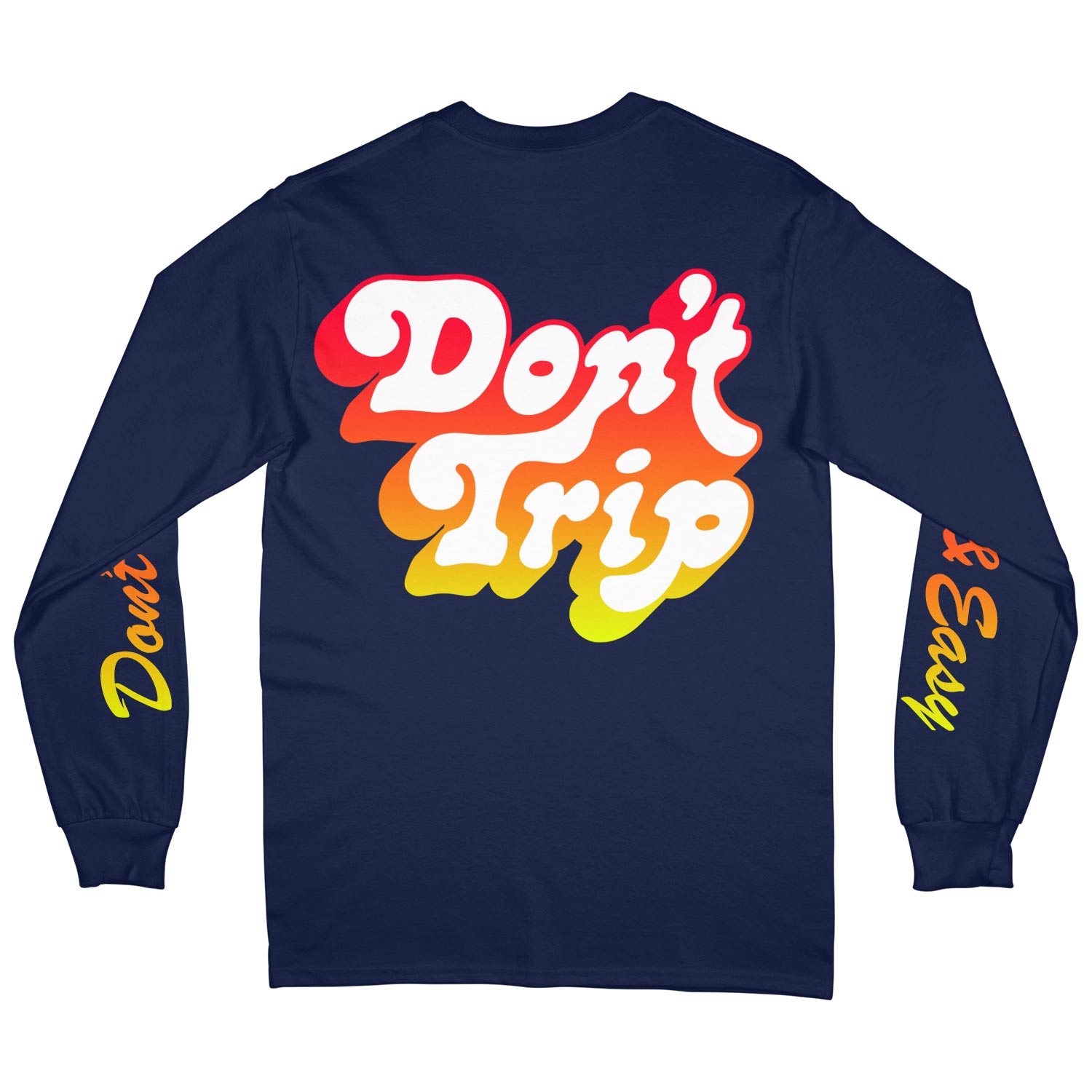 Don't Trip Drop Shadow LS Tee in navy with multicolor Don't Trip design on a white background-Free & Easy