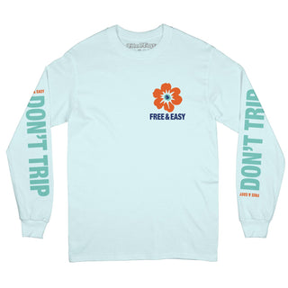 Island Flower long sleeve tee in aqua with an orange and blue graphic on a white background -Free & Easy