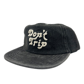 Don't Trip Hat as worn by Mac Miller and LeBron James. Black washed hat with white Don't Trip embroidery on white background - Free & Easy