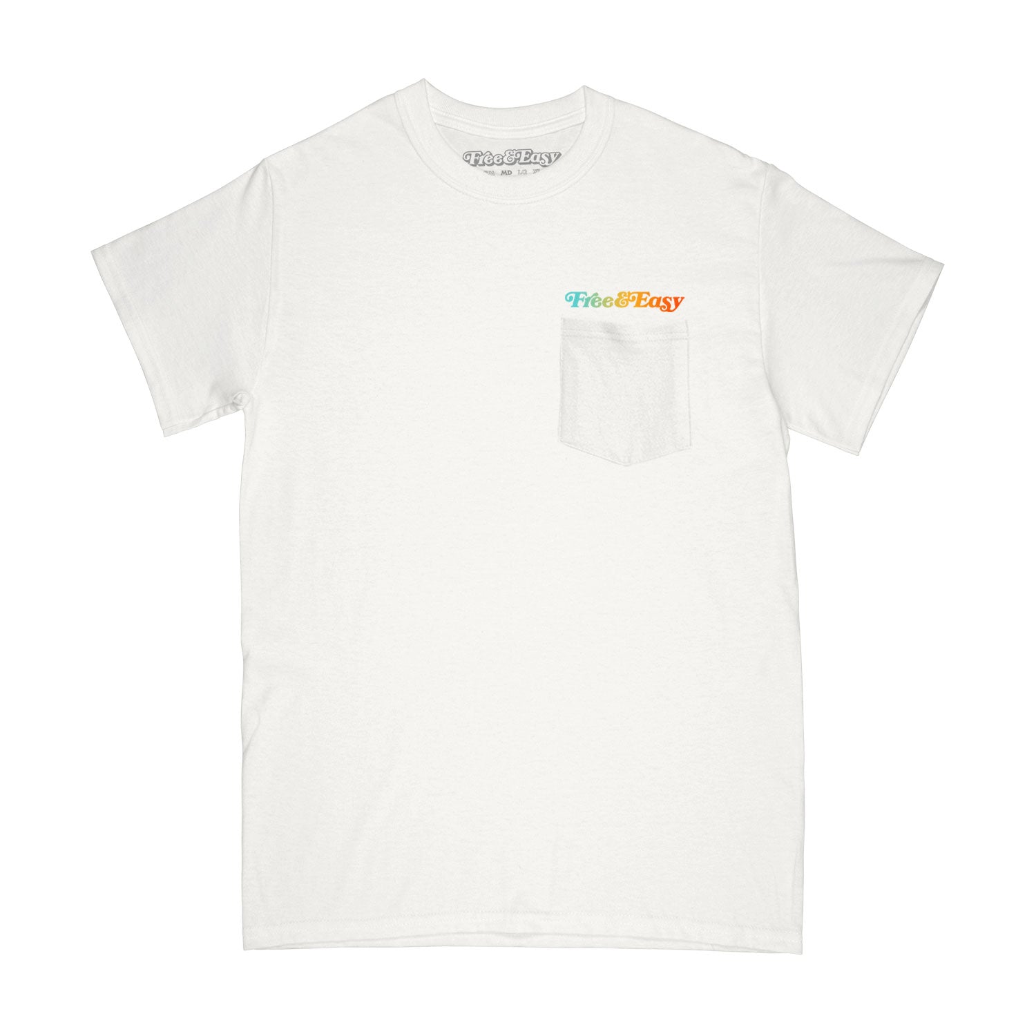 Venice Shop SS Pocket Tee in white with multicolor graphic design on a white background -Free & Easy