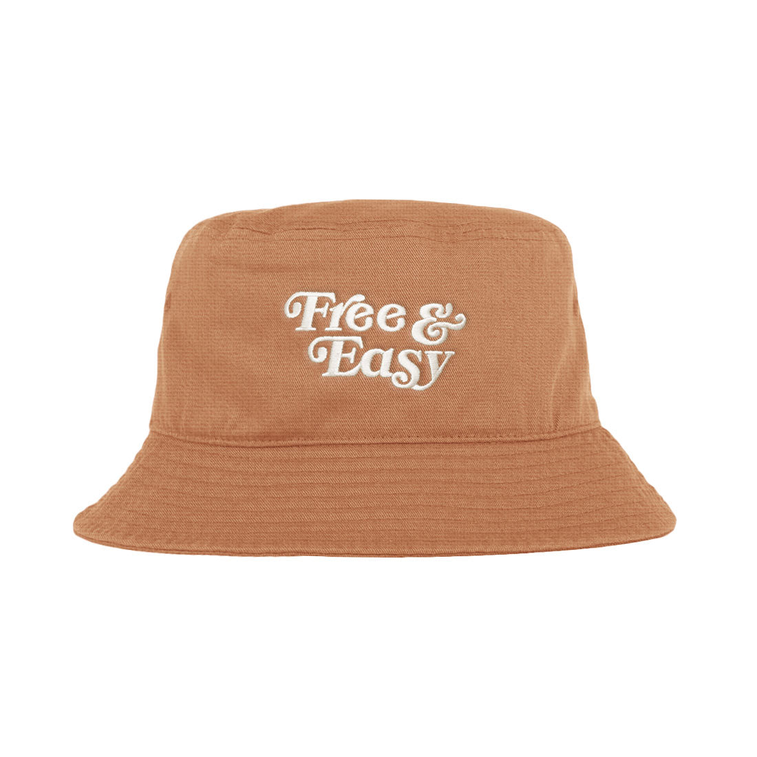 Free & Easy Don't Trip Canvas Bucket Hat in terracotta with white Free & Easy embroidery on a white background - Free & Easy