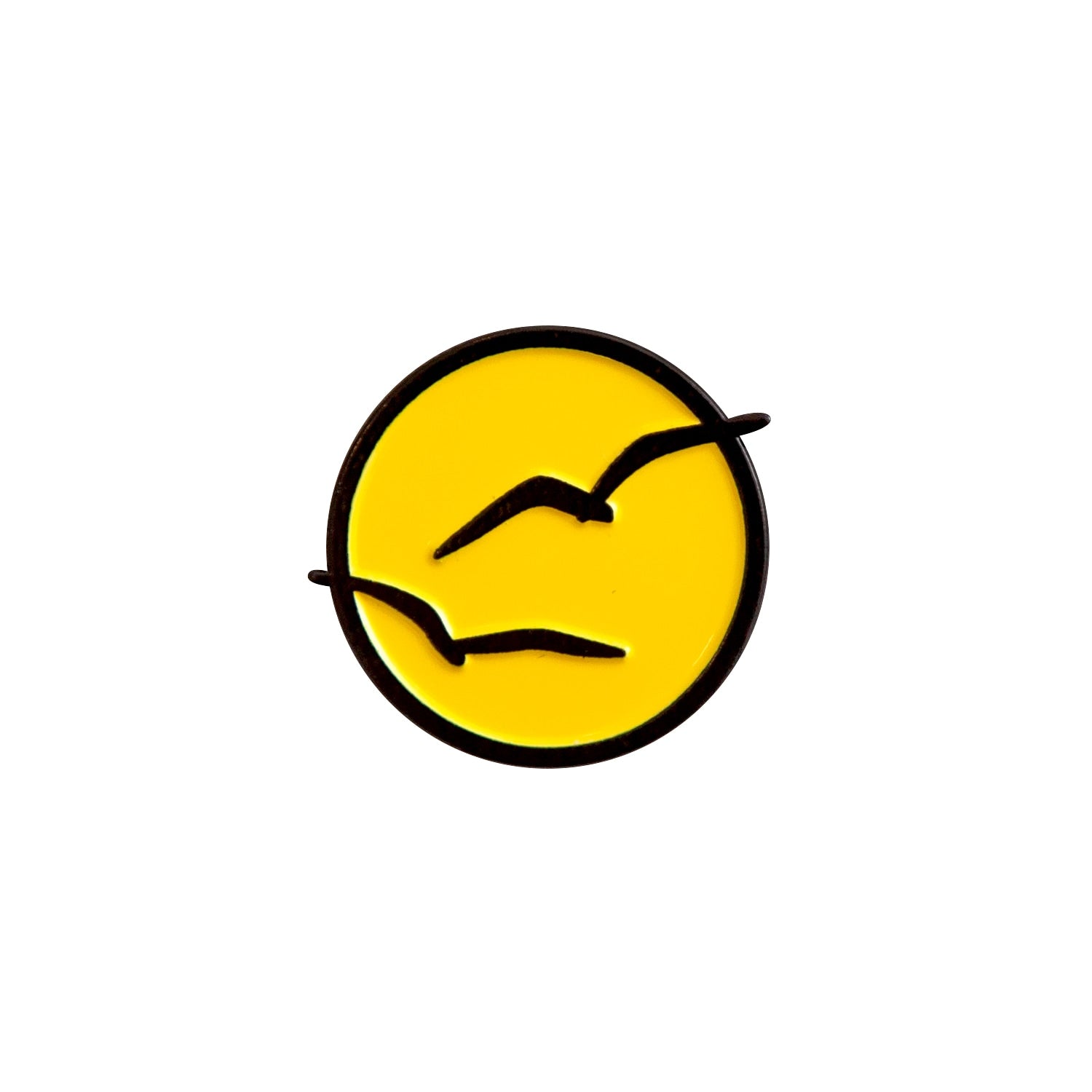 Sun Birds Enamel Pin in yellow and black on a white background - Free & Easy