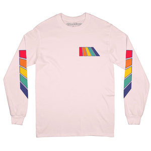 Natural Rainbow long sleeve tee in light pink with multicolor graphic on a white background -Free & Easy