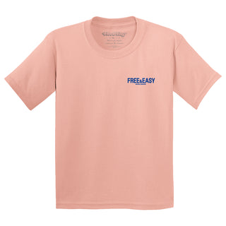 Pink t-shirt with 'Free & Easy' logo on a white background