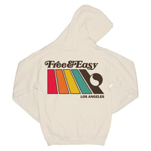 Load image into Gallery viewer, Natural Rainbow OG Hoodie in sand with brown Free &amp; Easy logo with rainbow design on back on white background - Free &amp; Easy
