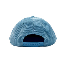 Load image into Gallery viewer, Don&#39;t Trip light blue corduroy hat with white and navy embroidered Don&#39;t Trip logo on a white background, back - Free &amp; Easy
