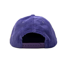 Load image into Gallery viewer, Don&#39;t Trip purple corduroy hat with white and yellow embroidered Don&#39;t Trip logo and yellow LA logo on a white background, back - Free &amp; Easy
