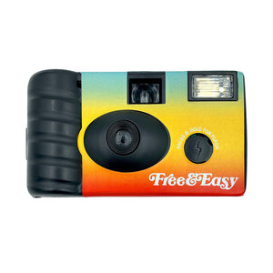 Free & Easy disposable camera black with color gradient wrap, front -Free & Easy