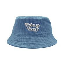 Load image into Gallery viewer, Free &amp; Easy Don&#39;t Trip Fat Corduroy Bucket Hat in blue with white Free &amp; Easy embroidery on a white background - Free &amp; Easy
