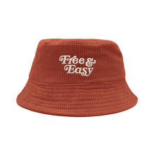 Load image into Gallery viewer, Free &amp; Easy Don&#39;t Trip Fat Corduroy Bucket Hat in red with white Free &amp; Easy embroidery on a white background - Free &amp; Easy
