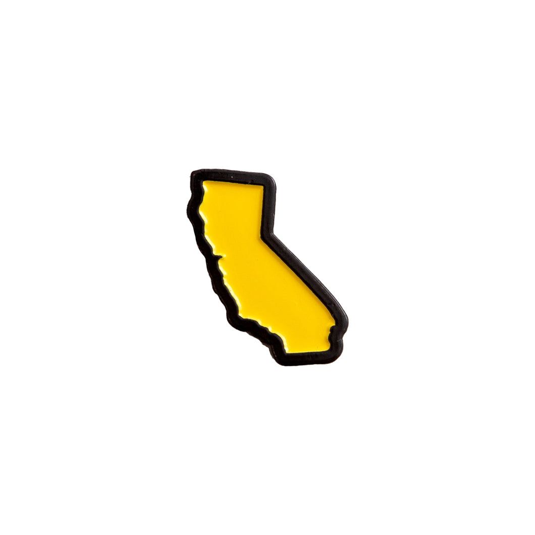 California Enamel Pin in yellow and black on a white background -Free & Easy