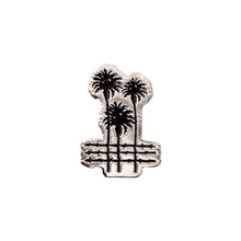 Load image into Gallery viewer, City Palms Enamel Pin in black and silver on a white background -Free &amp; Easy
