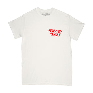 Don't Trip Drip SS Tee in off-white with red Free & Easy design on a white background - Free & Easy