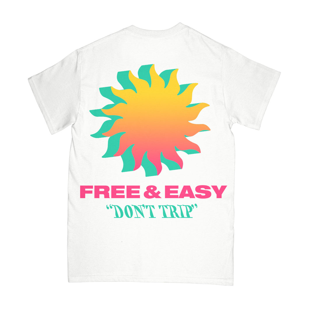 Sun Shadow SS Tee in white with multicolor design on a white background -Free & Easy