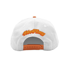 Load image into Gallery viewer, Sun Shadow white and orange hat with yellow and orange Free &amp; Easy logo embroidery on a white background, back - Free &amp; Easy
