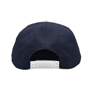 Free & Easy navy hat white brim with white embroidered Free & Easy logo on white background, back - Free & Easy