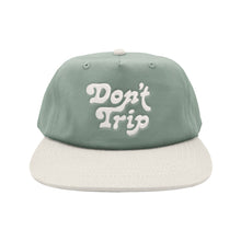 Load image into Gallery viewer, Don&#39;t Trip sage and white hat with white embroidered Don&#39;t Trip logo on white background - Free &amp; Easy
