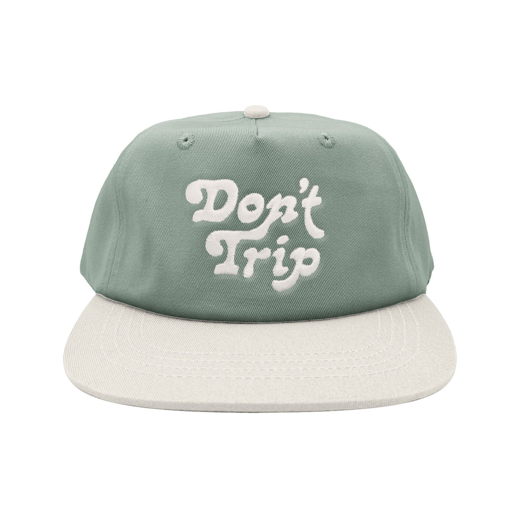 Don't Trip sage and white hat with white embroidered Don't Trip logo on white background - Free & Easy