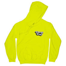 Load image into Gallery viewer, Don&#39;t Trip OG Hoodie in neon yellow with white and black Free &amp; Easy logo design on front left side on a white background - Free &amp; Easy
