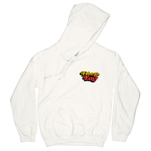 Load image into Gallery viewer, Don&#39;t Trip Drop Shadow OG Hoodie in white with multicolor gradient and black Free &amp; Easy logo on left front chest on white background - Free &amp; Easy
