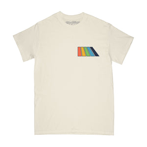 Natural Rainbow SS Tee in natural with a multicolor design on a white background -Free & Easy