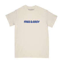 Load image into Gallery viewer, Shores SS Tee in natural with blue Free &amp; Easy graphic on the front center -Free &amp; Easy
