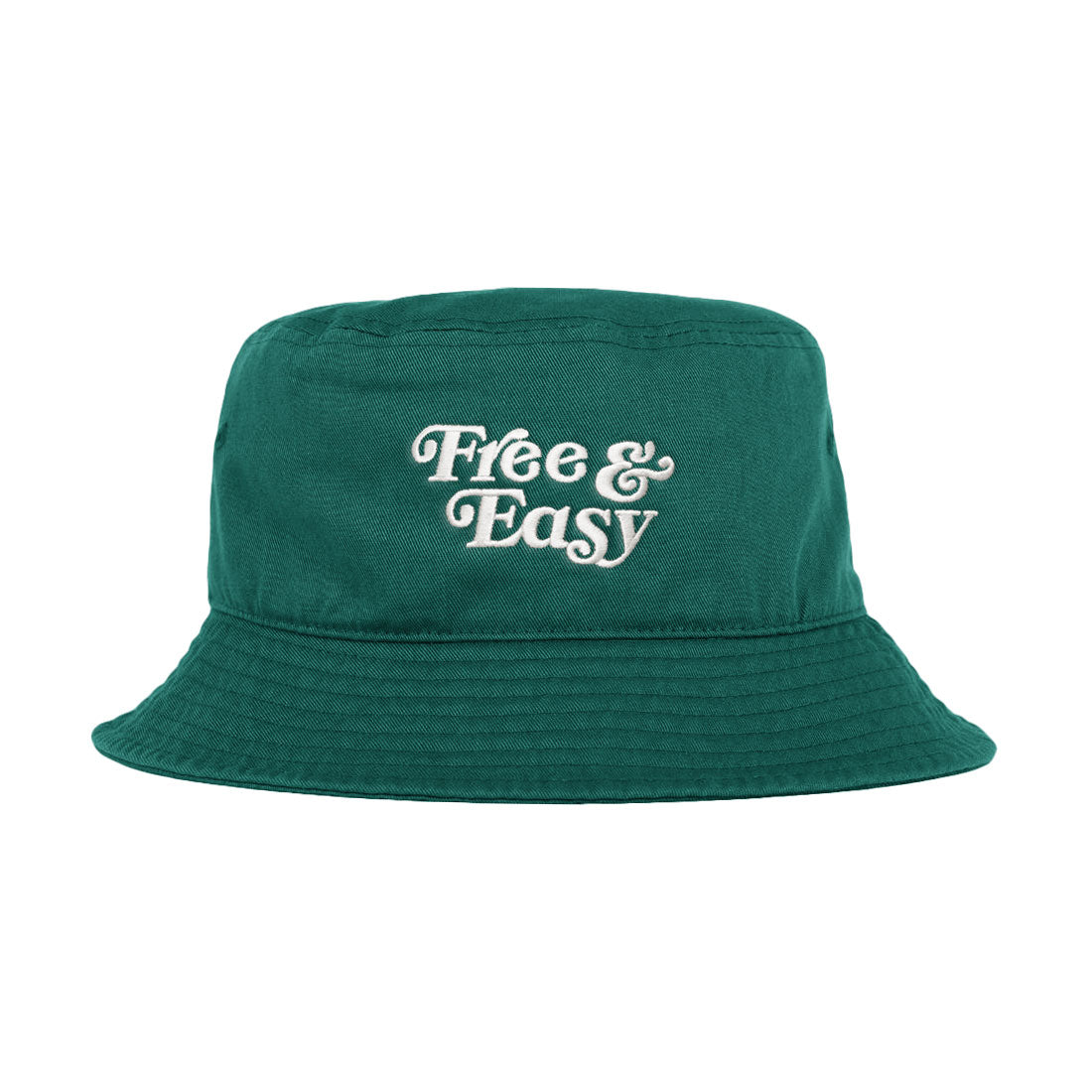 Free & Easy Don't Trip Bucket Hat in green with white Free & Easy embroidery on a white background -Free & Easy