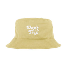 Load image into Gallery viewer, Free &amp; Easy Don&#39;t Trip Bucket Hat in light yellow with white Don&#39;t Trip embroidery on a white background -Free &amp; Easy
