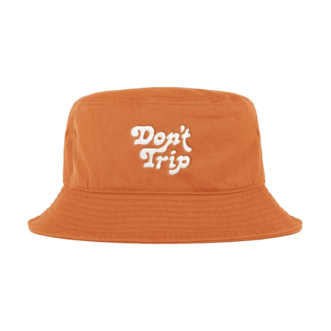 Free & Easy Don't Trip Bucket Hat in orange with white Don't Trip embroidery on a white background -Free & Easy