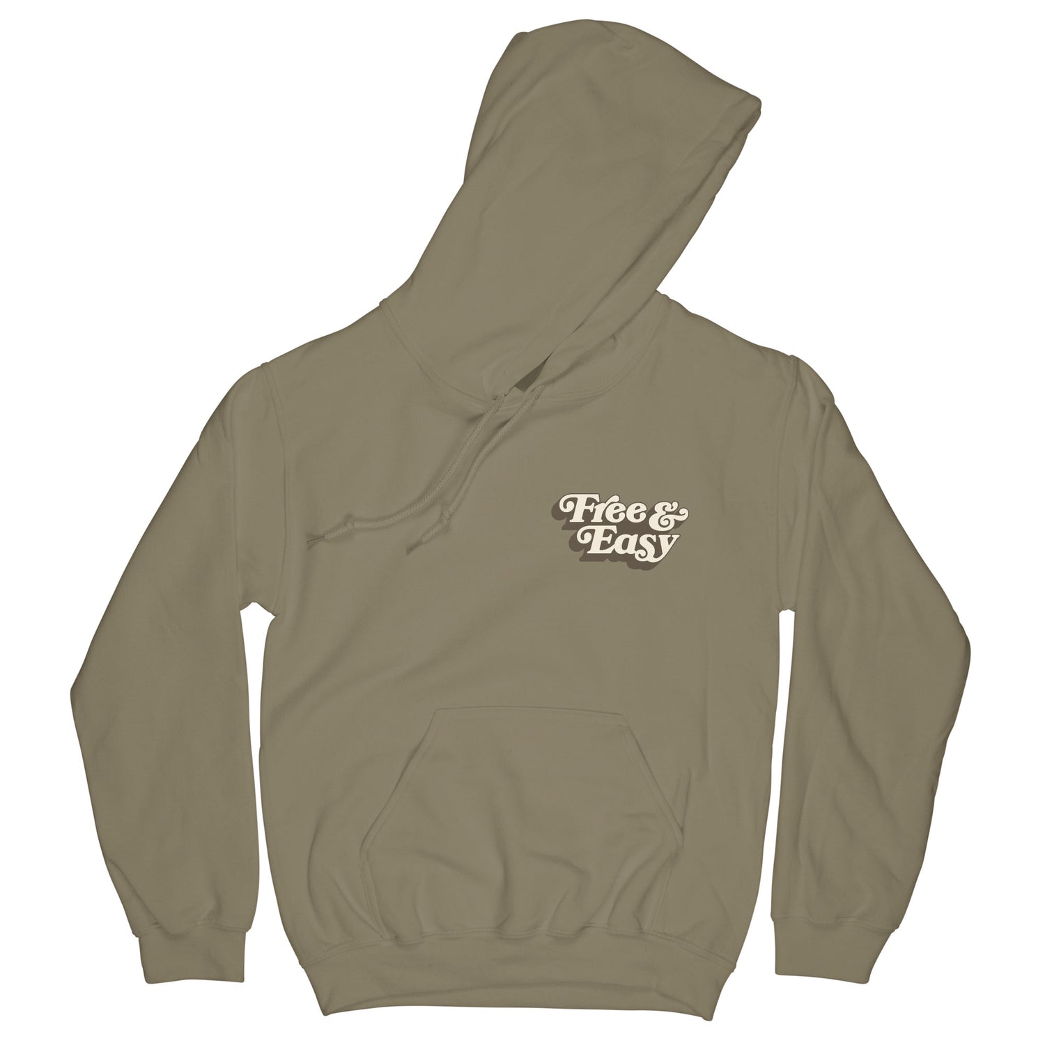 Don't Trip Drop Shadow OG Hoodie in safari with white and brown Free & Easy logo on left front chest on white background - Free & Easy