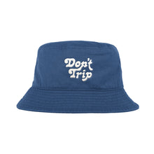 Load image into Gallery viewer, Free &amp; Easy Don&#39;t Trip Canvas Bucket Hat in blue with white Don&#39;t Trip embroidery on a white background - Free &amp; Easy

