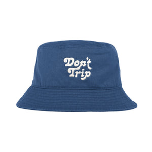 Free & Easy Don't Trip Canvas Bucket Hat in blue with white Don't Trip embroidery on a white background - Free & Easy