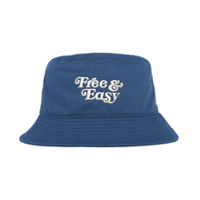Load image into Gallery viewer, Free &amp; Easy Don&#39;t Trip Canvas Bucket Hat in blue with white Free &amp; Easy embroidery on a white background - Free &amp; Easy

