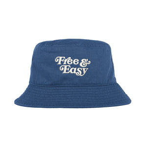 Free & Easy Don't Trip Canvas Bucket Hat in blue with white Free & Easy embroidery on a white background - Free & Easy