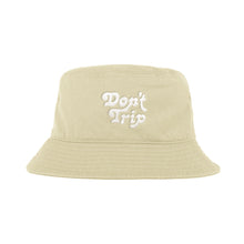 Load image into Gallery viewer, Free &amp; Easy Don&#39;t Trip Canvas Bucket Hat in cream with white Don&#39;t Trip embroidery on a white background - Free &amp; Easy
