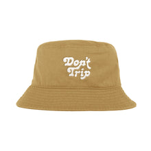 Load image into Gallery viewer, Free &amp; Easy Don&#39;t Trip Canvas Bucket Hat in mustard with white Don&#39;t Trip embroidery on a white background - Free &amp; Easy
