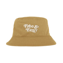 Load image into Gallery viewer, Free &amp; Easy Don&#39;t Trip Canvas Bucket Hat in mustard with white Free &amp; Easy embroidery on a white background - Free &amp; Easy
