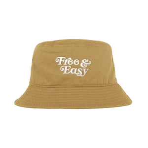 Free & Easy Don't Trip Canvas Bucket Hat in mustard with white Free & Easy embroidery on a white background - Free & Easy