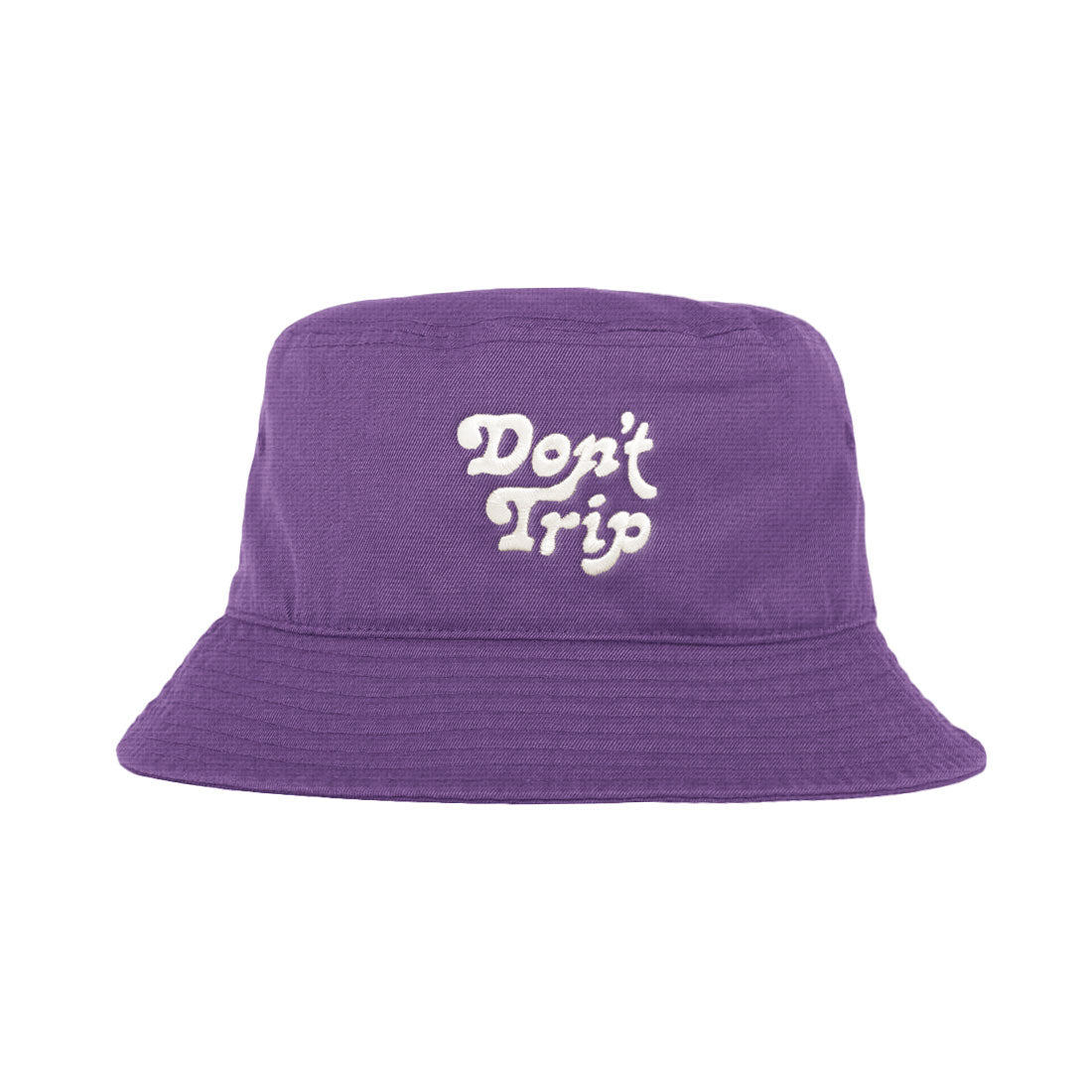 Free & Easy Don't Trip Canvas Bucket Hat in purple with white Don't Trip embroidery on a white background - Free & Easy