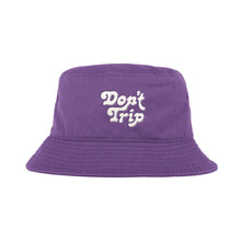 Load image into Gallery viewer, Free &amp; Easy Don&#39;t Trip Canvas Bucket Hat in purple with white Don&#39;t Trip embroidery on a white background - Free &amp; Easy
