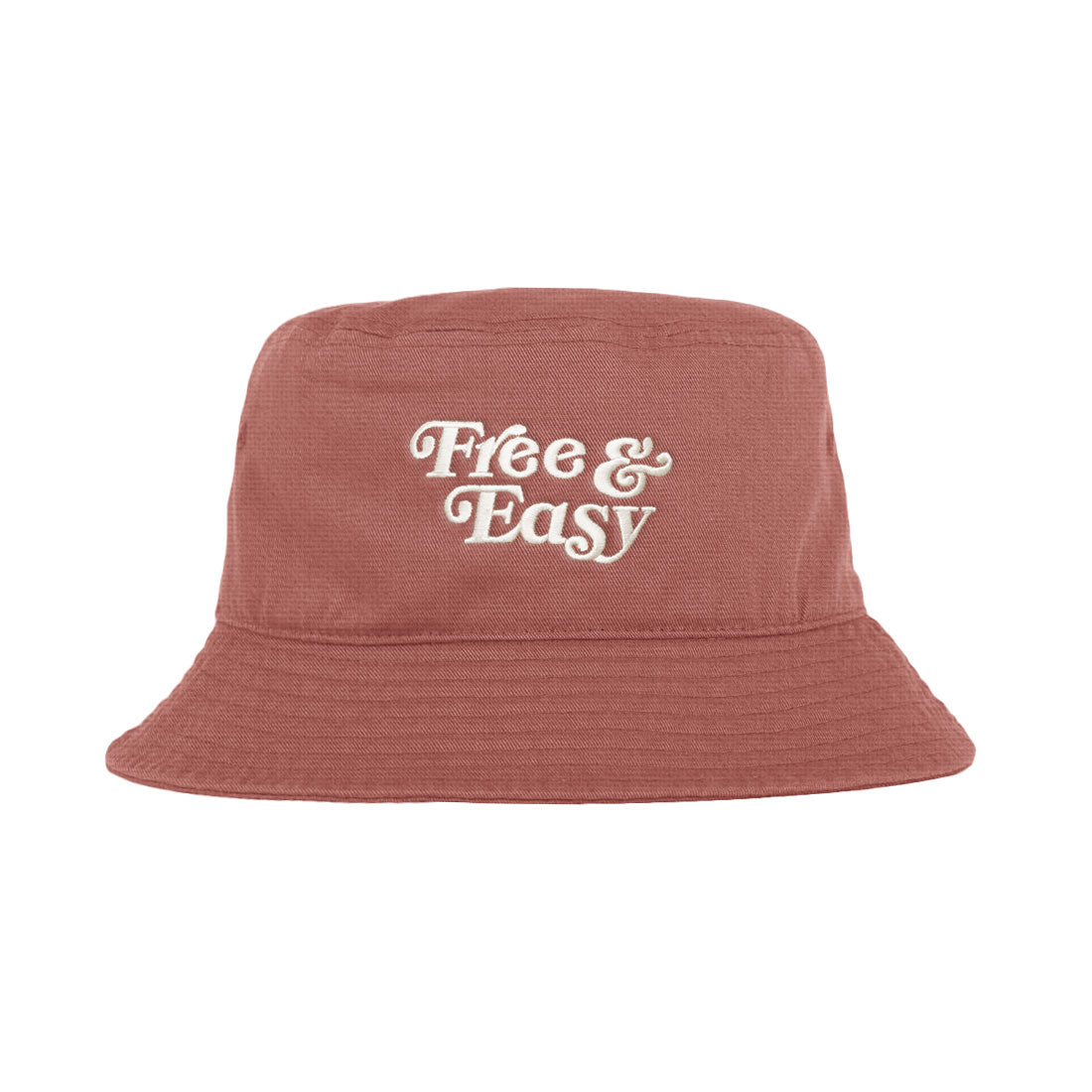 Free & Easy Don't Trip Canvas Bucket Hat in brick with white Free & Easy embroidery on a white background - Free & Easy