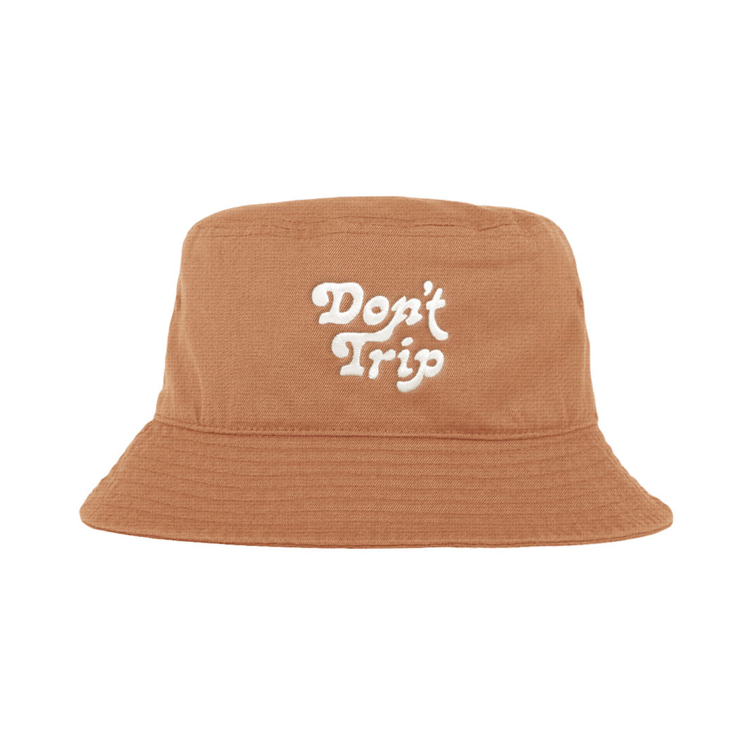 Free & Easy Don't Trip Canvas Bucket Hat in terracotta with white Don't Trip embroidery on a white background - Free & Easy