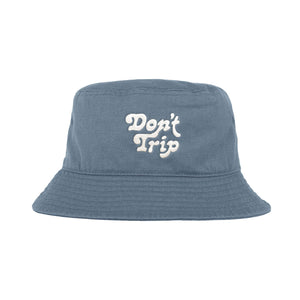 Free & Easy Don't Trip Canvas Bucket Hat in slate with white Don't Trip embroidery on a white background - Free & Easy
