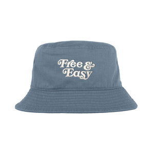 Free & Easy Don't Trip Canvas Bucket Hat in slate with white Free & Easy embroidery on a white background - Free & Easy