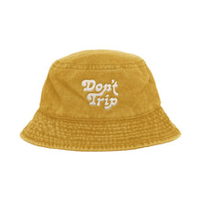 Load image into Gallery viewer, Free &amp; Easy Don&#39;t Trip Washed Yellow Bucket Hat with white Don&#39;t Trip embroidery on a white background - Free &amp; Easy

