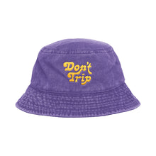 Load image into Gallery viewer, Free &amp; Easy Don&#39;t Trip Washed Purple Bucket Hat with yellow Don&#39;t Trip embroidery on a white background - Free &amp; Easy
