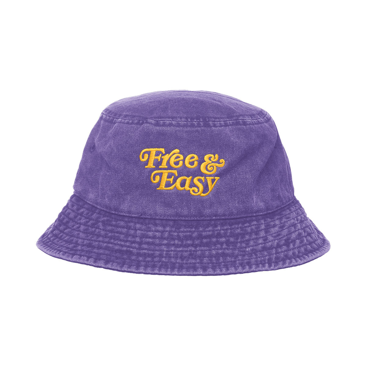 Free & Easy Don't Trip Washed Purple Bucket Hat with yellow Free & Easy embroidery on a white background - Free & Easy