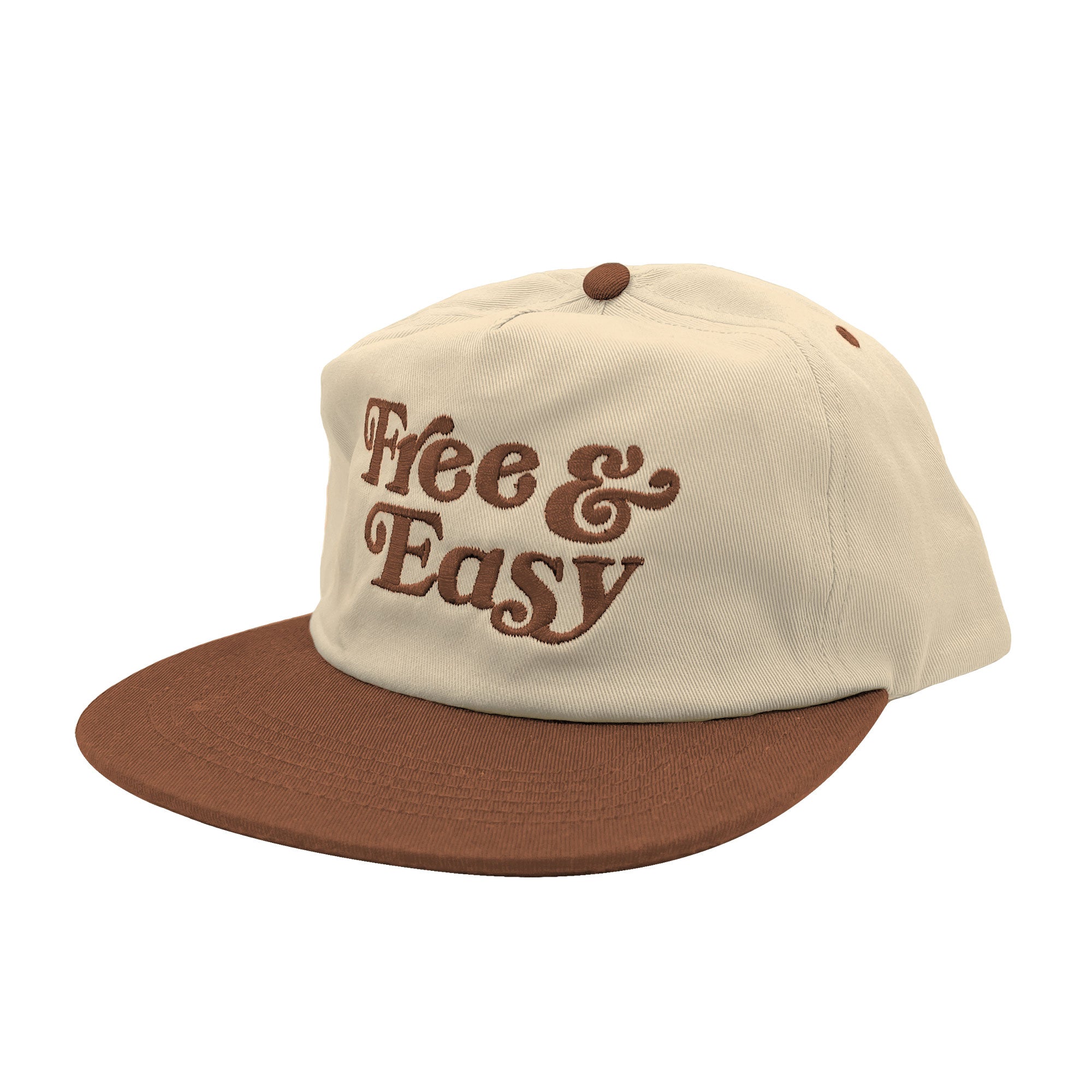 Free & Easy Two Tone Snapback Hat in Natural and Light Brown with light brown Free & Easy embroidery on a white background - Free & Easy