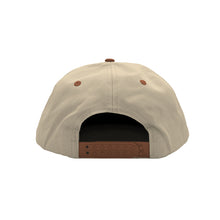 Load image into Gallery viewer, Free &amp; Easy Two Tone Snapback Hat in Natural and Light Brown with light brown Free &amp; Easy embroidery on a white background, back - Free &amp; Easy
