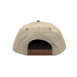 Free & Easy Two Tone Snapback Hat in Natural and Light Brown with light brown Free & Easy embroidery on a white background, back - Free & Easy